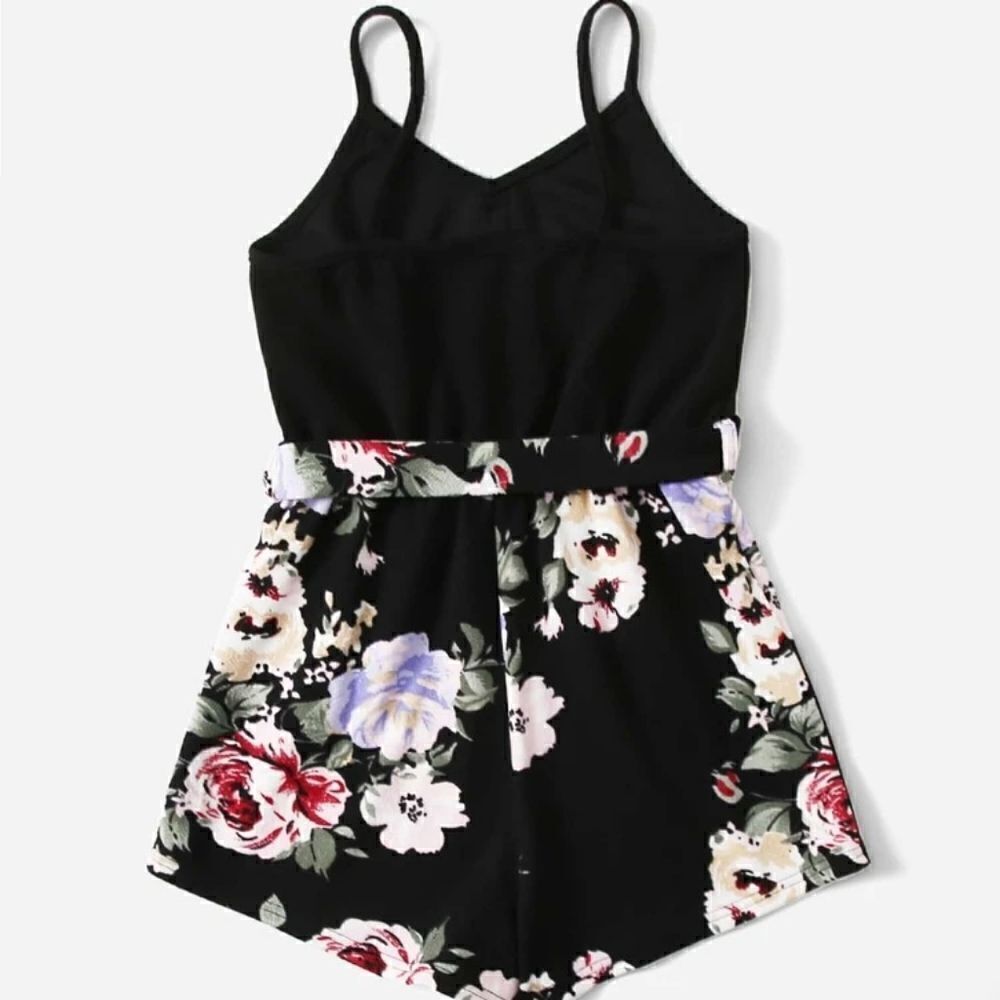 SHEIN Baby Floral Print Button Front Self Belted Cami Romper Size 9Y) 🖤💕👍 NWT